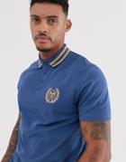 Asos Design Polo T-shirt With Chest Emblem Logo-navy