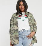 New Look Curve Long Line Utility Jacket In Camo Print - Green