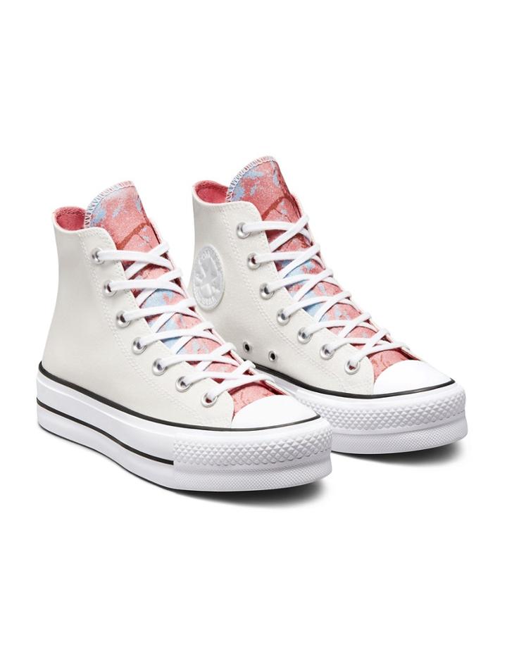 Converse Chuck Taylor All Star Ox Lift Hybrid Shine Glitter Platform Sneakers In White/multi