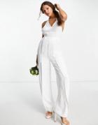Topshop Premium Satin Jumpsuit In White