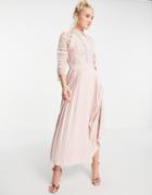 Little Mistress Lace Detail Midaxi Dress In Blush-pink