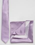 Asos Wedding Tie And Pocket Square Pack In Lilac - Lilac
