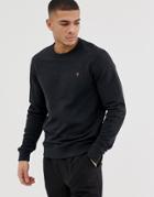 Farah Tim Crew Neck Marl Sweat In Black - Black