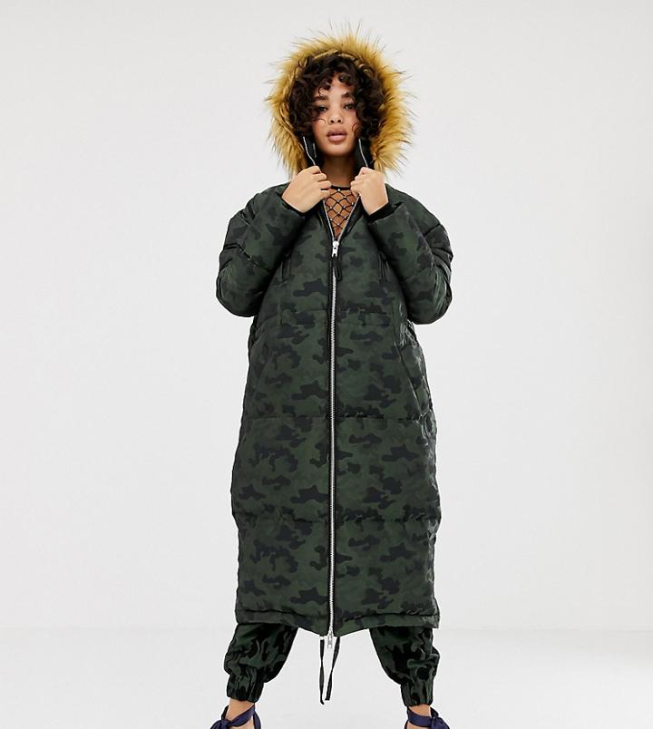 Asos Design X Laquan Smith Camo Jacquard Oversized Parka With Detachable Hood - Multi