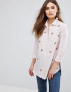 New Look Embroidered Stripe Shirt - Pink