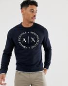 Armani Exchange Circle Logo Crew Neck Sweat In Navy