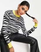 Gianni Feraud Crew Neck Zebra Print Sweater In Black And White-multi