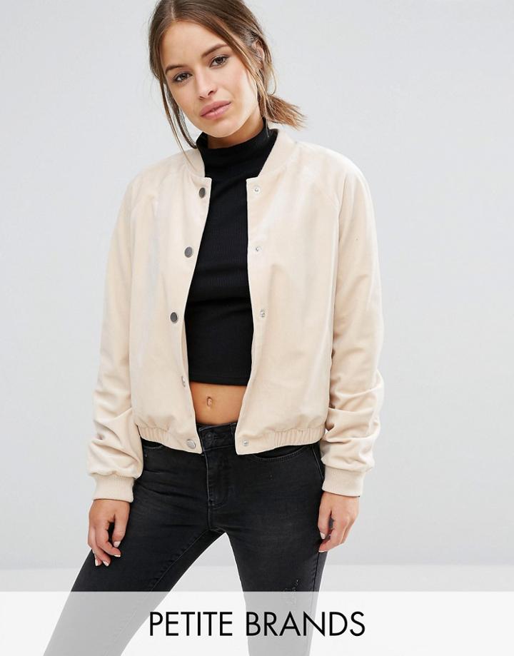 Vero Moda Petite Velvet Bomber Jacket - Cream