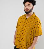 Asos Design Plus Oversized Polka Dot Shirt In Mustard - Yellow