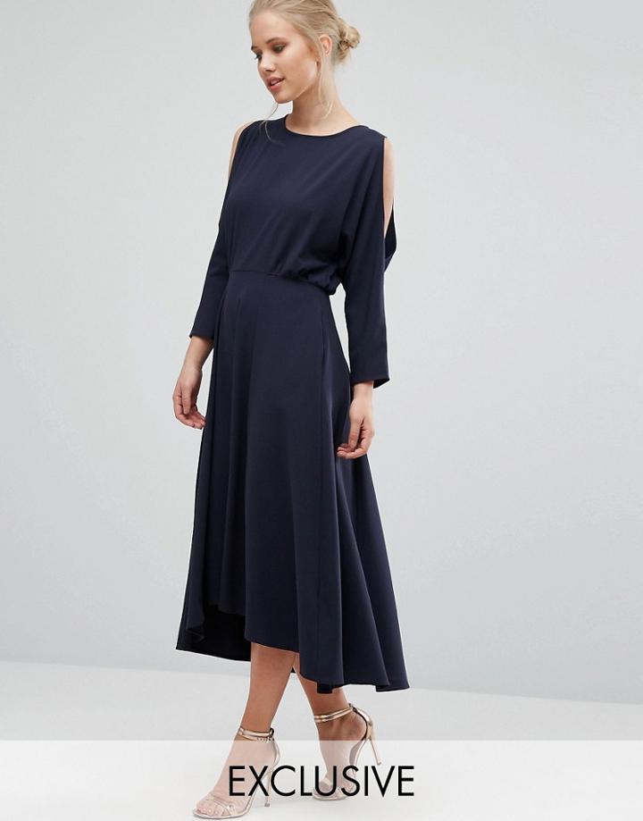 Closet Cold Shoulder Long Sleeve Dress - Navy