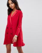 Asos Design Tux Dress With Pephem - Red