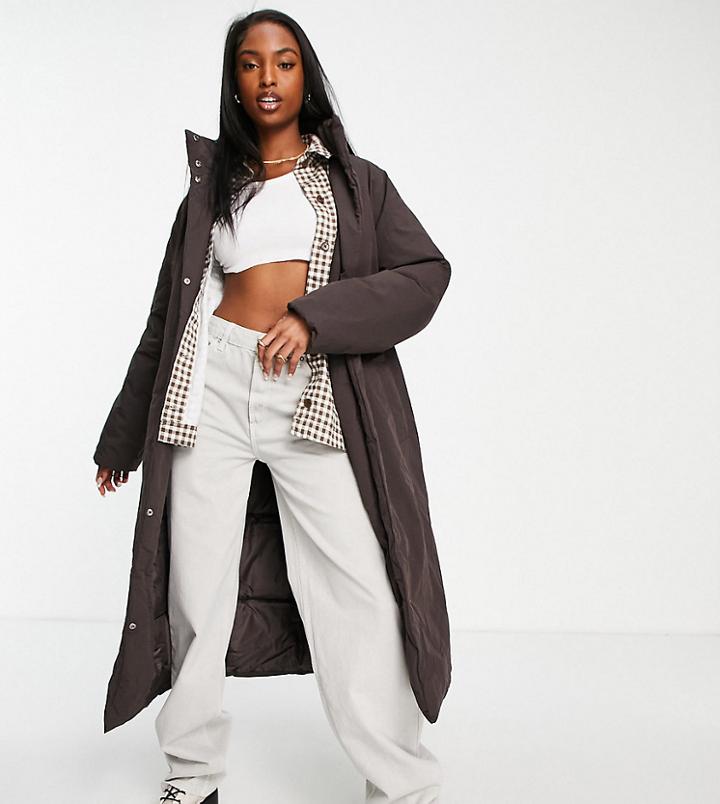 Asos Design Tall Oversized Maxi Puffer Coat In Brown