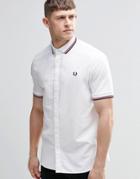 Fred Perry Shirt In Slim Fit With Knit Collar In White Short Sleeves - White