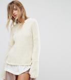 Oneon Hand Knitted Ribbed Flared Sleeve Sweater - Cream