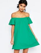 Asos Off Shoulder Mini Dress - Green
