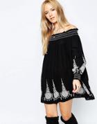 Asos Premium Off Shoulder Swing Dress With Embroidery - Black