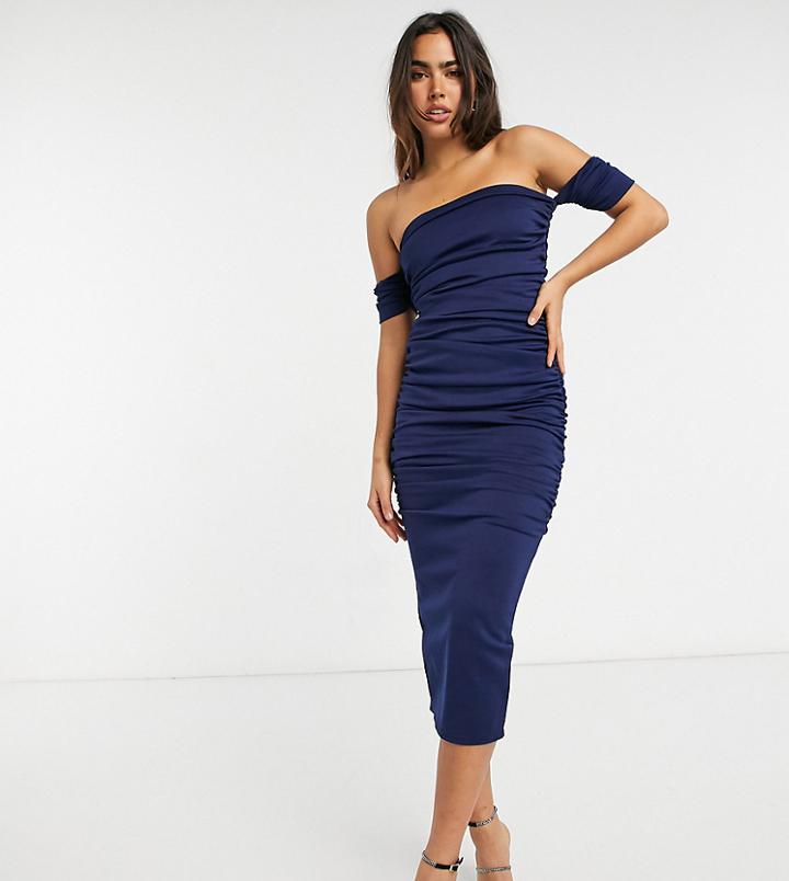 True Violet Ruched Body-conscious Midi Dress In Navy