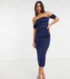 True Violet Ruched Body-conscious Midi Dress In Navy
