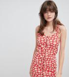 Monki Floral Print Button Front Jersey Mini Dress-red