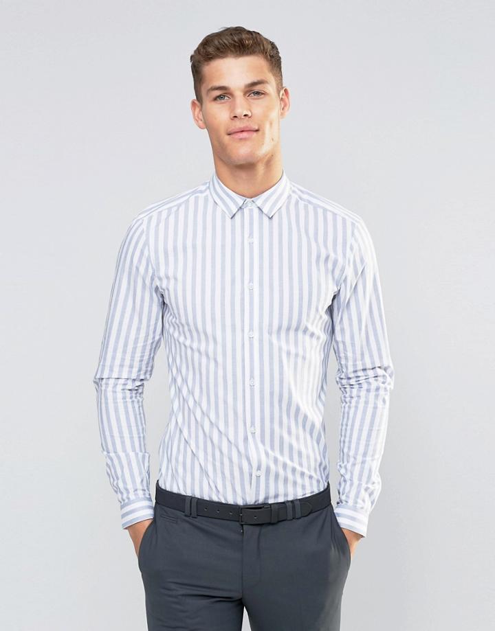 Asos Skinny Shirt In Bold Blue Stripe - Blue