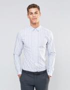 Asos Skinny Shirt In Bold Blue Stripe - Blue