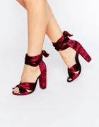 Missguided Velvet Tie Block Heeled Sandals - Red