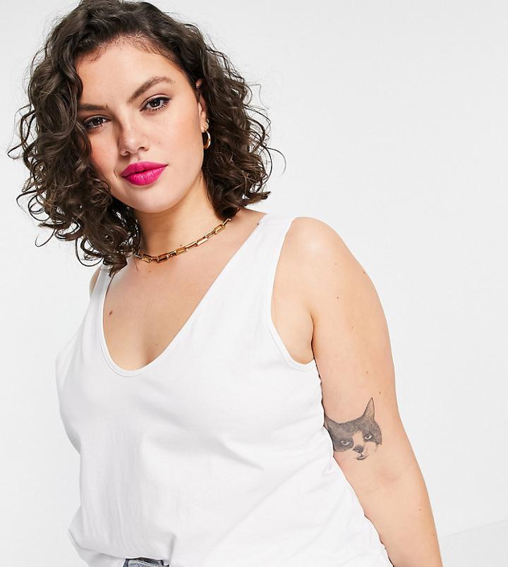 Asos Design Curve Ultimate Organic Cotton Scoop Neck Tank In White