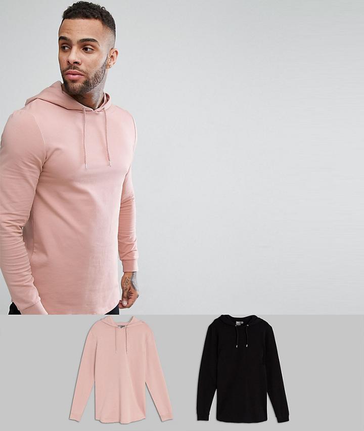 Asos Longline Muscle Fit Hoodie 2 Pack - Multi