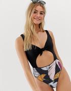 Maaji Meteorite One N Done Cut Out Tropical Swimsuit In Black Multi