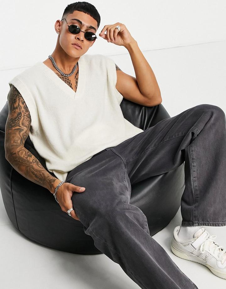 Topman Oversize Knitted Tank In Ecru-white
