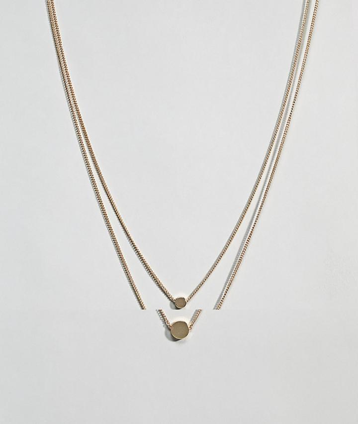 Asos Design Pack Of 2 Double Disc Necklaces - Gold