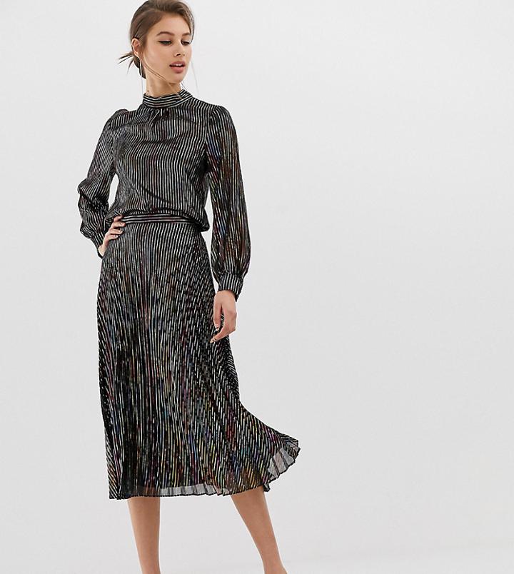 Warehouse Pleated Midi Skirt In Metallic Rainbow - Multi