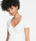 Asos Design Tall Wrap Top With Cap Sleeve In Rib In White