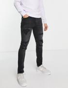 Topman Rip 'n Repair Stretch Skinny Jeans In Washed Black