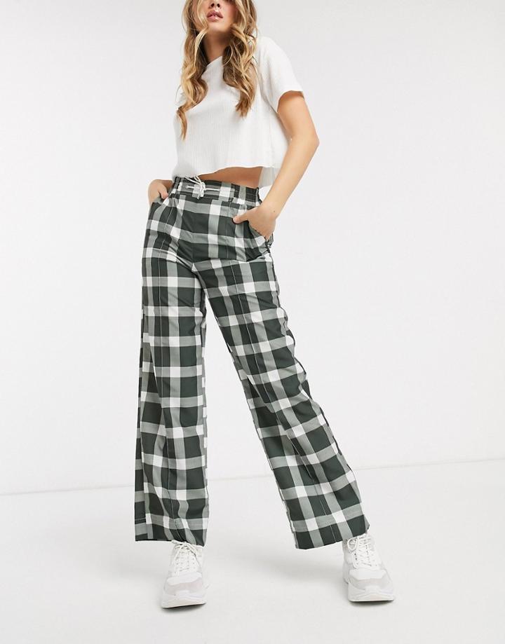 Asos Design Wide Leg Jogger In Check Tech Fabric