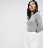 Fashion Union Tall High Neck Sweater In Textured Knit - Gray