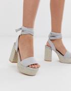 Lost Ink Bali Tie Leg Heeled Platform Sandals - Gray