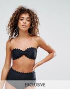 South Beach Scallop Edge Mix & Match Bandeau Bikini Top - Black