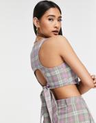 Lola May Wrap Around Tie Crop Top In Check - Part Of A Set-multi