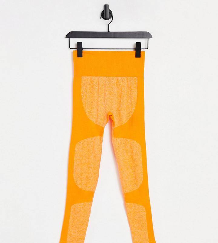 Love & Other Things Petite Gym Seamless Contrast Leggings In Tangerine-orange