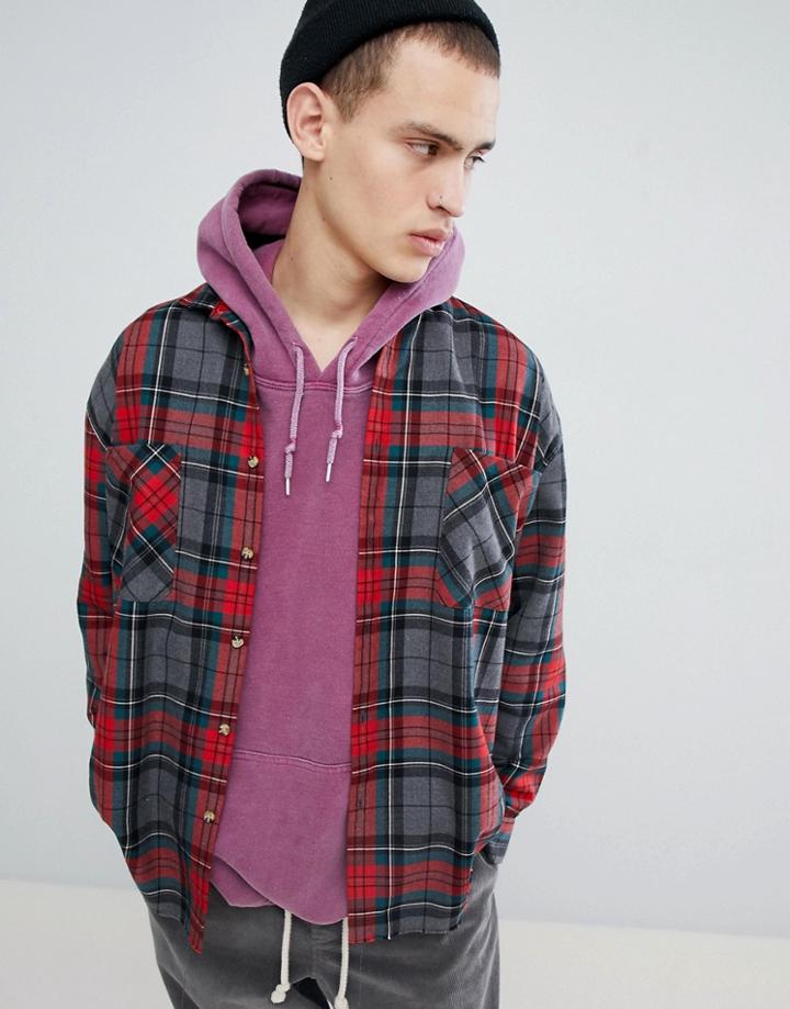 Mennace Shirt In Gray Check With Frayed Hem - Gray