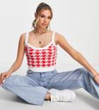 Missguided Knit Houndstooth Cropped Tank Top In Red - Part Of A Set