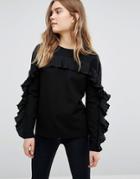 Warehouse Frill Detail Sweater - Black
