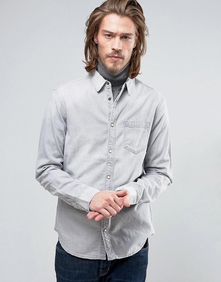 Allsaints Denim Shirt In Slim Fit - Gray