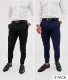 Asos Design 2 Pack Super Skinny Smart Pants In Black And Navy Save-multi