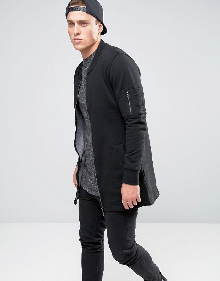 Brave Soul Longline Sweat Jacket - Black