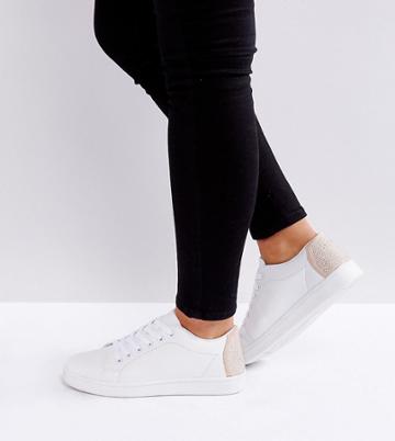 Truffle Collection Wide Fit Rhinestone Sneaker - White