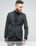 Noose & Monkey Super Skinny Harris Tweed Jacket - Green