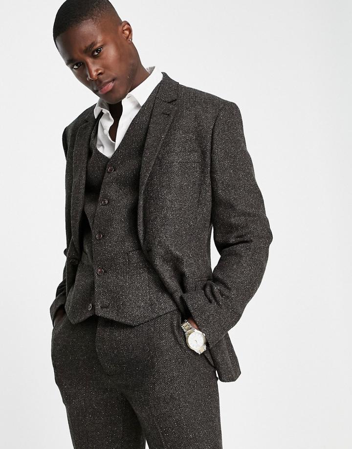 Asos Design Super Skinny Suit Jacket In Plaid Wool Mix In Khaki-green