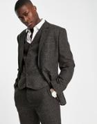 Asos Design Super Skinny Suit Jacket In Plaid Wool Mix In Khaki-green